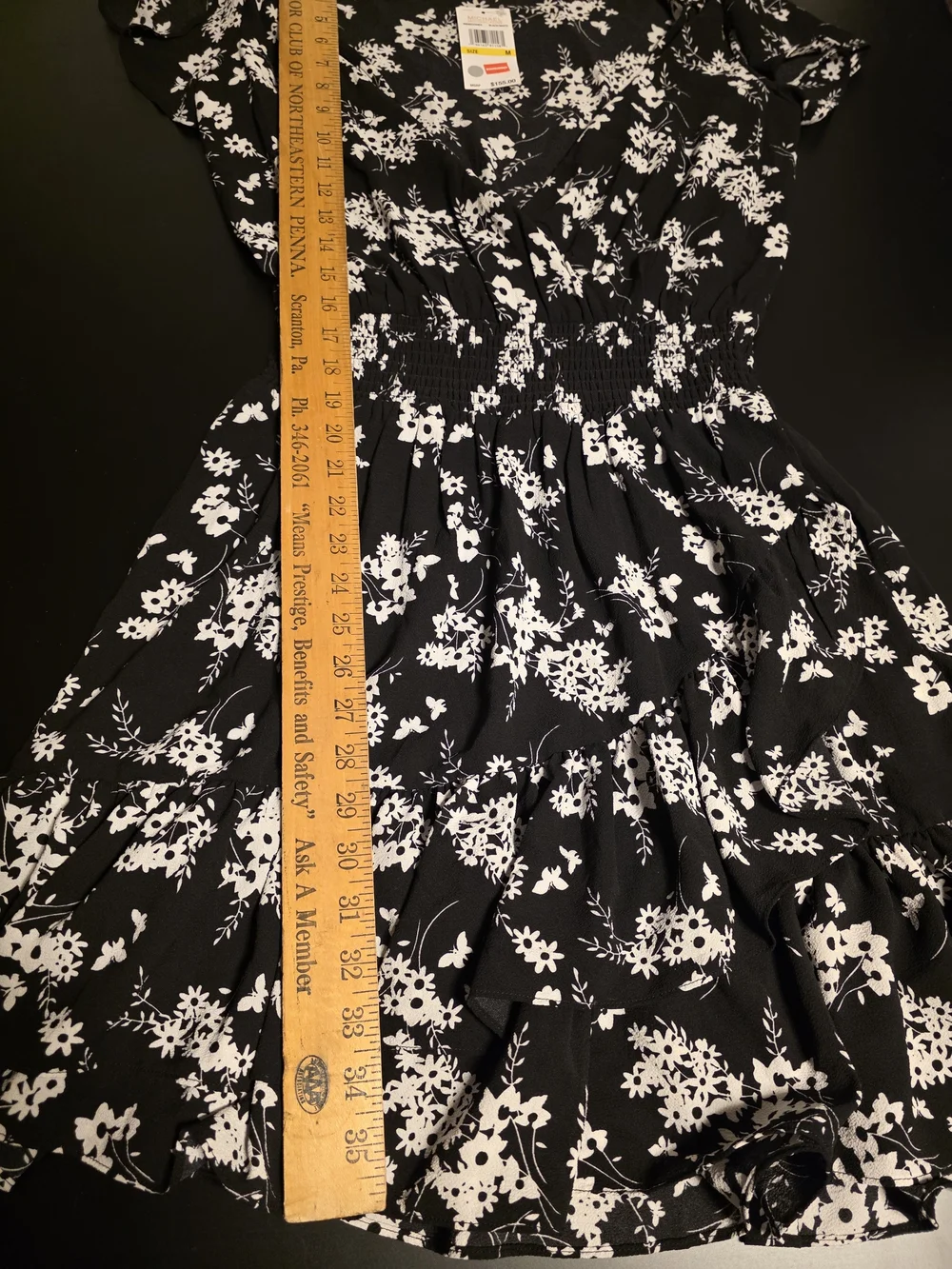Michael Kohrs Black Floral Smocked Waist Women's Dress